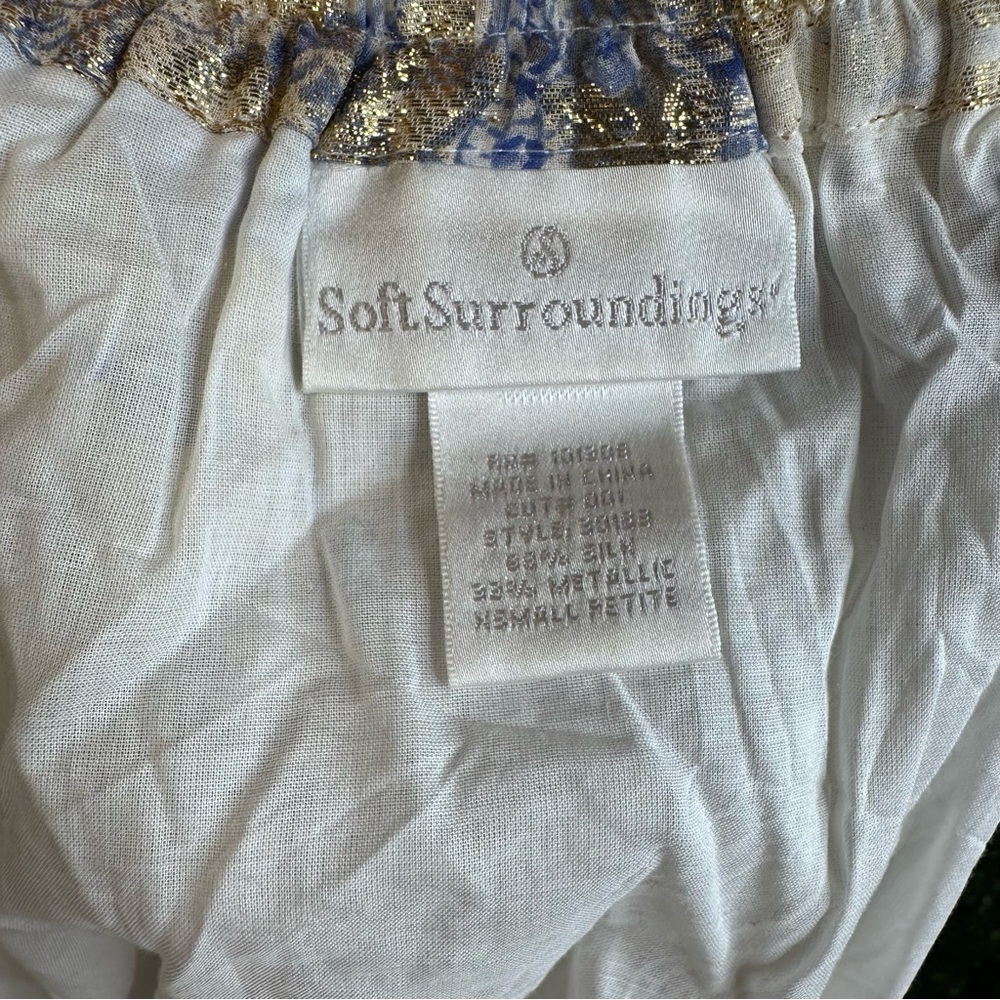 Soft‎ Surroundings silk blend blue paisley metalic gold Pleated Midi Skirt NWOT - Picture 9 of 13